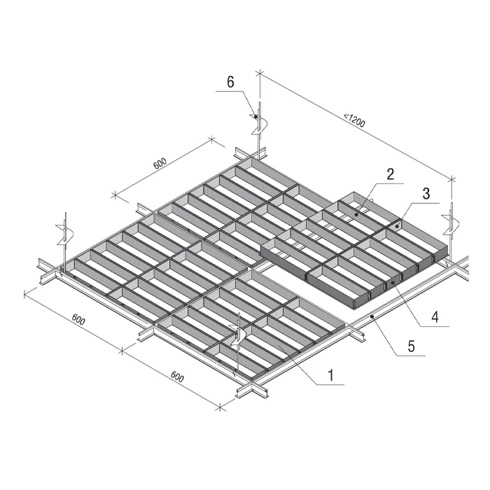 Подвесной металлический потолок Грильято GL-24 Жалюзи ячейкой 60х300мм