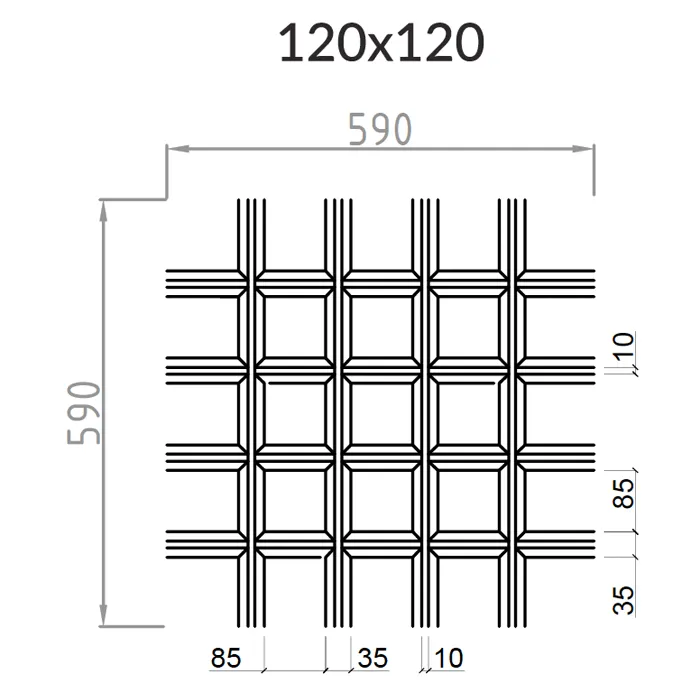 Подвесной металлический потолок Грильято Пирамидальный ячейка 120х120мм, высота 35 мм
