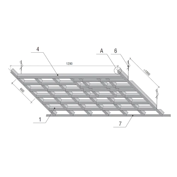 Подвесной металлический потолок Грильято Пирамидальный ячейка 100х100мм, высота 42.5 мм